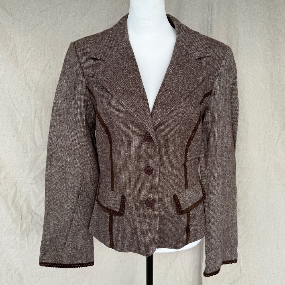 Vintage Together Size 10 Brown Wool Tweed Blazer Jacket